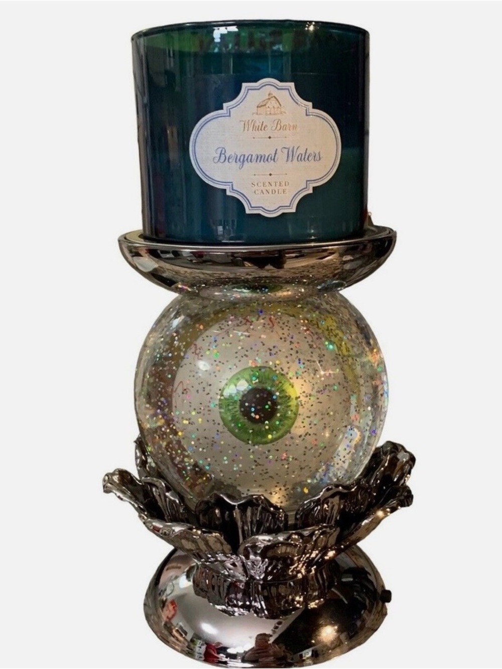 Bath & Body Works rotating Eyeball Glitter Water Globe 3 Wick Candle Holder